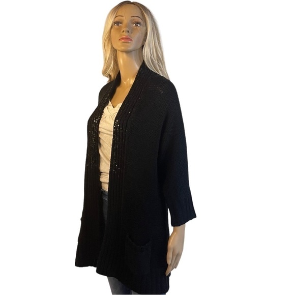 Maurices Black 3/4 Sleeve Open Front Cardigan with Sequin Details - Picture 4 of 9